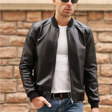 Load image into Gallery viewer, Large Size 5XL Sheepskin Slim Aviation Genuine Leather Bomber Jacket Men Real Leather Flights Jacket Black Aviator Pilot Coats