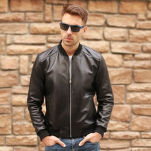 Load image into Gallery viewer, Large Size 5XL Sheepskin Slim Aviation Genuine Leather Bomber Jacket Men Real Leather Flights Jacket Black Aviator Pilot Coats