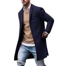 Load image into Gallery viewer, Autumn Winter Mens Brand Fleece blends Jackets Male Overcoat Casual Solid Slim collar coats Long cotton trench coats Streetwears