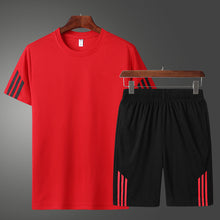 Load image into Gallery viewer, 2019 Men Casual Set Fashion 2 PCS Sweat Suit Striped Short Sleeve T-shirt Shorts Sets Male Sportswear Tracksuit Summer Sportsuit