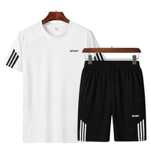 Load image into Gallery viewer, 2019 Men Casual Set Fashion 2 PCS Sweat Suit Striped Short Sleeve T-shirt Shorts Sets Male Sportswear Tracksuit Summer Sportsuit