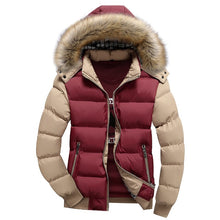 Load image into Gallery viewer, Winter Down Coat Men Casual Fur Hooded Cotton Padding Parka Mens Brand Windproof Waterproof Patchwork Windbreaker Jackets Male