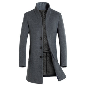 Winter Wool Jacket Men's High-quality Wool Coat casual Slim collar wool coat Men's long cotton collar trench coat