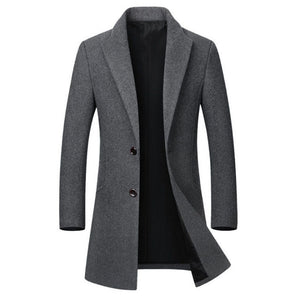 Winter Wool Jacket Men's High-quality Wool Coat casual Slim collar wool coat Men's long cotton collar trench coat