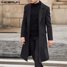 Load image into Gallery viewer, INCERUN Winter Fashion Men Coats Wool Jackets Plain Long Sleeve Warm Faux Fleece Trench Coats Men Long Overcoat Streetwear 2019
