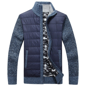 Winter Men's Fleece Sweater Coat Thick Patchwork Wool Cardigan Muscle Fit Knitted Jackets Fashionable Male Clothing for Autumn