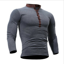 Load image into Gallery viewer, Autumn Thin blouse 2019 Mens Slim Fit V Neck Long Sleeve Muscle Tee Shirt Casual Tops Henley Shirts solid color
