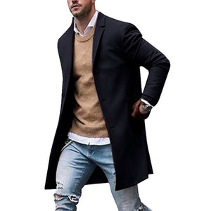 Autumn Winter Mens Brand Fleece blends Jackets Male Overcoat Casual Solid Slim collar coats Long cotton trench coats Streetwears