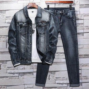 Mens Jeans Suit Sweat Suit Set Men Jacket Spring/autumn Jeans Tracksuit Street Style Cowboy Coat Plus Size Men's Casual Suit