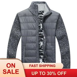 Winter Men's Fleece Sweater Coat Thick Patchwork Wool Cardigan Muscle Fit Knitted Jackets Fashionable Male Clothing for Autumn