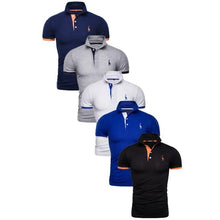 Load image into Gallery viewer, 5 Pcs Set Polo Men Solid Slim Fit Short Sleeve Patchwork Cotton Polo Shirt Men Fashion Streetwear

