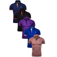 Load image into Gallery viewer, 5 Pcs Set Polo Men Solid Slim Fit Short Sleeve Patchwork Cotton Polo Shirt Men Fashion Streetwear
