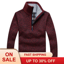 Load image into Gallery viewer, Autumn Men&#39;s Thick Warm Knitted Pullover Solid Long Sleeve Turtleneck Sweaters Half Zip Wool Fleece Winter Coat Comfy Clothing
