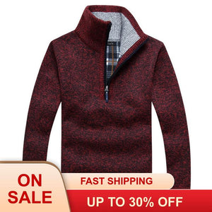 Autumn Men's Thick Warm Knitted Pullover Solid Long Sleeve Turtleneck Sweaters Half Zip Wool Fleece Winter Coat Comfy Clothing