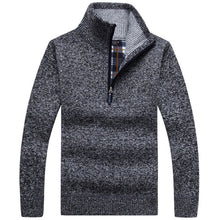 Load image into Gallery viewer, Autumn Men&#39;s Thick Warm Knitted Pullover Solid Long Sleeve Turtleneck Sweaters Half Zip Wool Fleece Winter Coat Comfy Clothing
