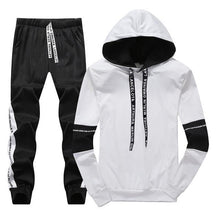 Load image into Gallery viewer, White Black Men Hoodies Set Fashion 2019 Autumn Brand Casual Tracksuit Mens Set Sports Two Piece Patchwork Hoodie Pant Male Suit
