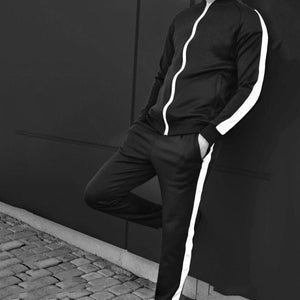 Red Male Solid 2 Pieces Sets Tracksuit Men Brand Side Stripe Casual Winter Sport Hooded Sweatshirt + Drawstring Jogging Pants
