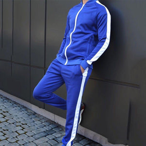 Red Male Solid 2 Pieces Sets Tracksuit Men Brand Side Stripe Casual Winter Sport Hooded Sweatshirt + Drawstring Jogging Pants