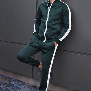 Red Male Solid 2 Pieces Sets Tracksuit Men Brand Side Stripe Casual Winter Sport Hooded Sweatshirt + Drawstring Jogging Pants