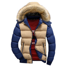 Load image into Gallery viewer, Winter Down Coat Men Casual Fur Hooded Cotton Padding Parka Mens Brand Windproof Waterproof Patchwork Windbreaker Jackets Male
