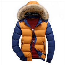 Load image into Gallery viewer, Winter Down Coat Men Casual Fur Hooded Cotton Padding Parka Mens Brand Windproof Waterproof Patchwork Windbreaker Jackets Male
