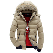 Load image into Gallery viewer, Winter Down Coat Men Casual Fur Hooded Cotton Padding Parka Mens Brand Windproof Waterproof Patchwork Windbreaker Jackets Male
