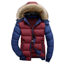 Load image into Gallery viewer, Winter Down Coat Men Casual Fur Hooded Cotton Padding Parka Mens Brand Windproof Waterproof Patchwork Windbreaker Jackets Male
