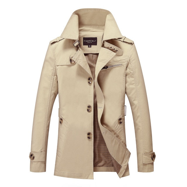 Spring Autumn Men's Long Thin Trench Coats Man Cotton Smart Casual Slim Fit Design Office Jackets Overcoat Plus Size M-5XL